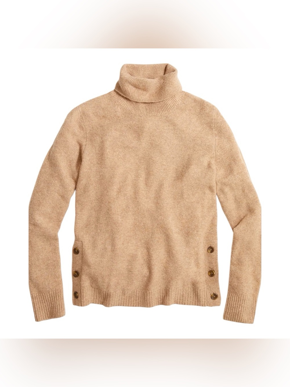 J CREW Factory Button Wool Blend Turtleneck Extra Soft Yarn Heathered Mushroom
